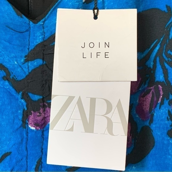 NEW 𝅺ZARA Cobalt Blue Floral Gathered Ruched  Mini Dress Size Medium - Picture 9 of 9